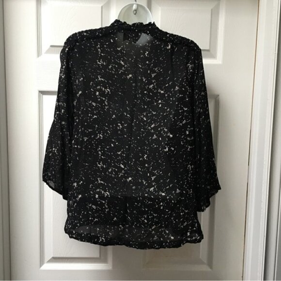 SECOND Female Black White Semi-sheer Blouse Sz L - Picture 5 of 10